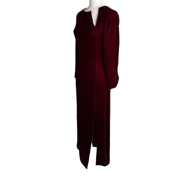 Vintage 50s Velvet Long Sleeve Maxi Dress Small Burgundy Red Lined Metal Zipper - Picture 6 of 10